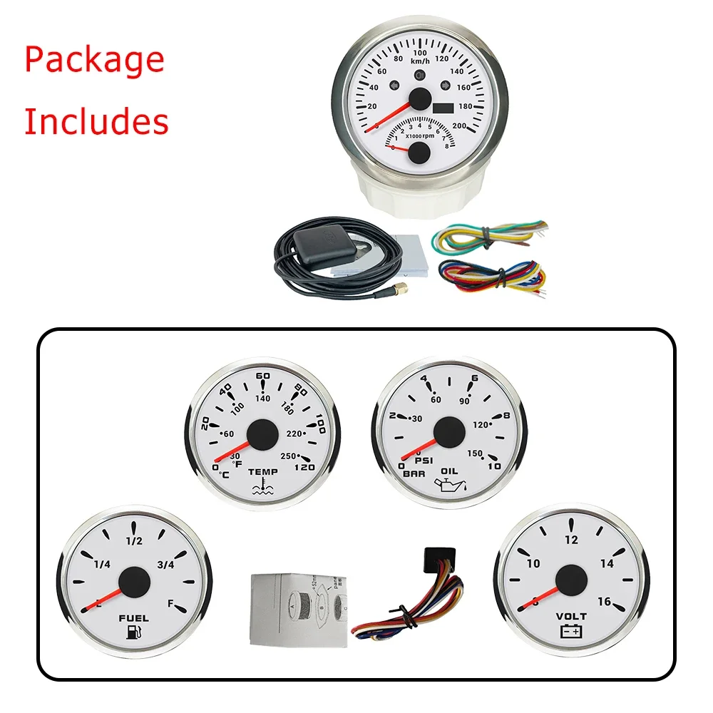 

ELING 5 Gauge Set 85mm GPS Speedometer 120km/h with Tachometer + 52mm Water Temp Oil Pressure Fuel Level Voltmeter for Boat Car