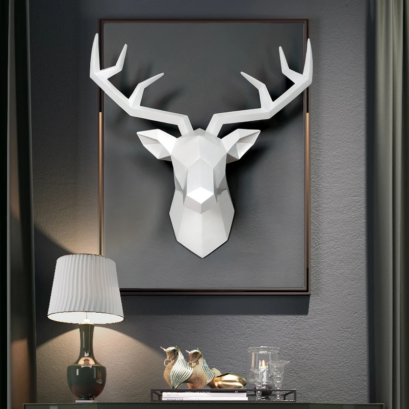 Nordic 3D Wall Decoration Deer head Sculpture Living Room,Bedroom,Children's Room,Wall Ornaments,Statue Resin Crafts Home Decor