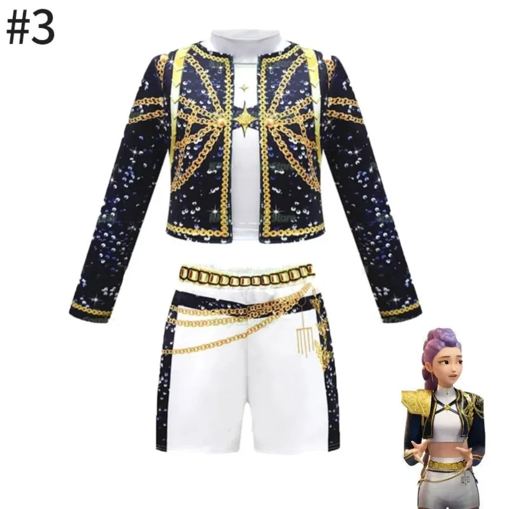 أزياء أنيمي K-Pop شيطان هنتر ميرا رومي زوي التأثيرية للفتيات شيطان هنتر أيدول مجموعة لعب الأدوار ملابس لعب الحفلات