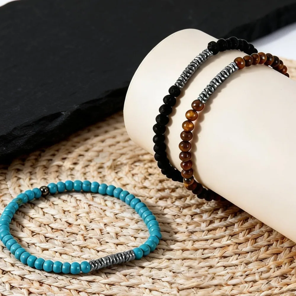 

4mm Bead Bracelet for Men Boys,Irregular Hematite Stone Meditation Yoga Rosary Braclet,Ethnic Bohemian Jewelry Gift