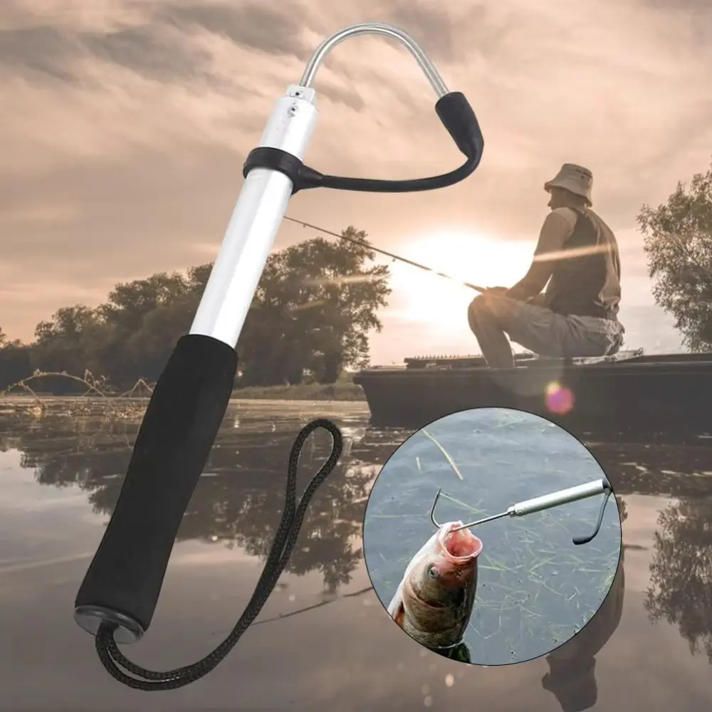 Aluminum Alloy Pole Telescopic Fishing Gaff Soft EVA Handle Stainless Steel Hook Fish Grippers Nonslip Handle Red Blue Color