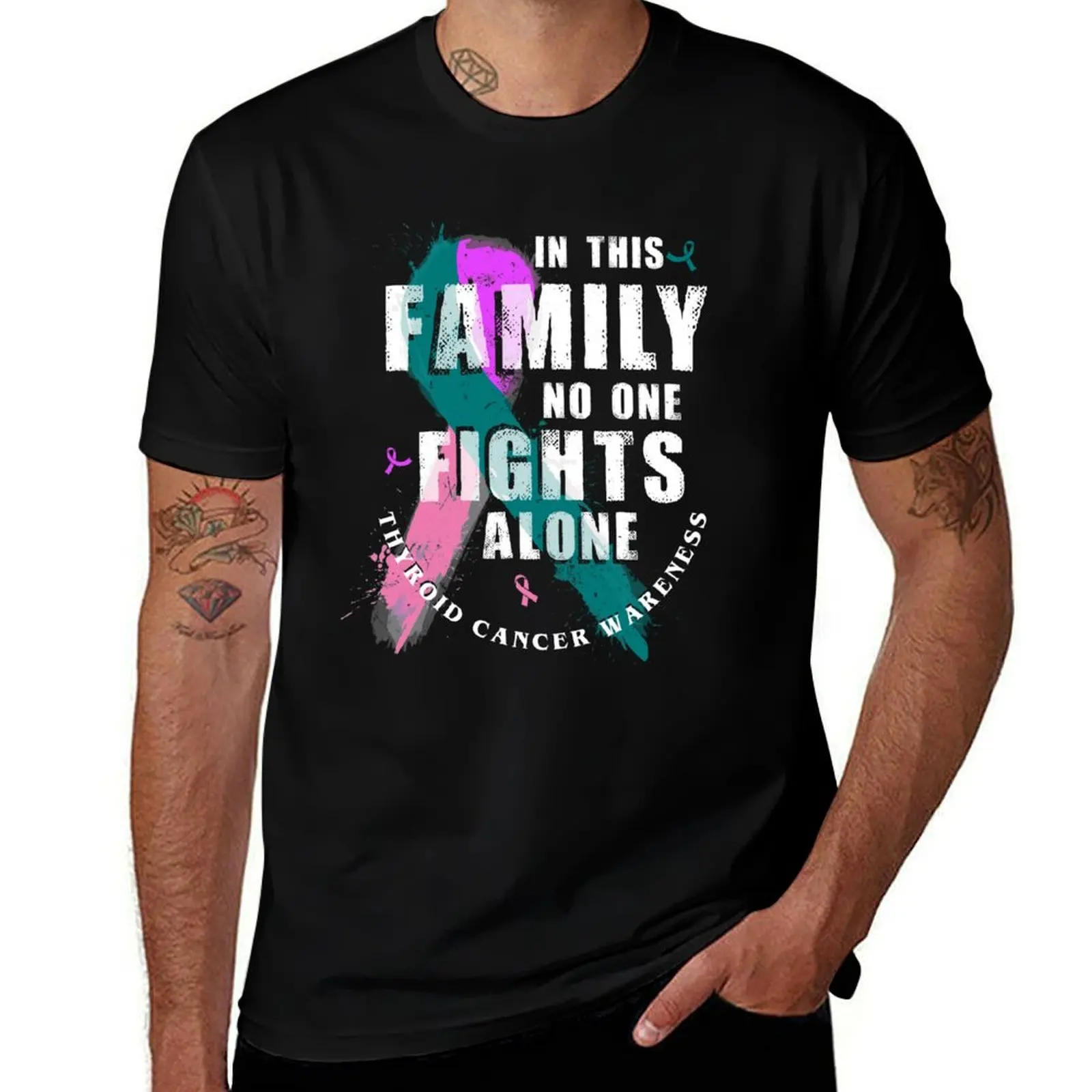 

In This Family No One Fights Alone Thyroid Cancer T-Shirt vintage t shirts vintage shirts graphic tee men