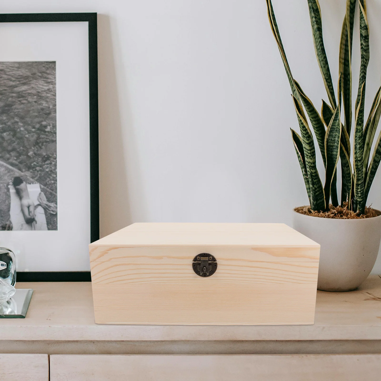 

MAGICLULU Unfinished Wooden Storage Box Large Hinged Lid Keepsake Case Rustic Jewelry Organizer Craft Toolbox