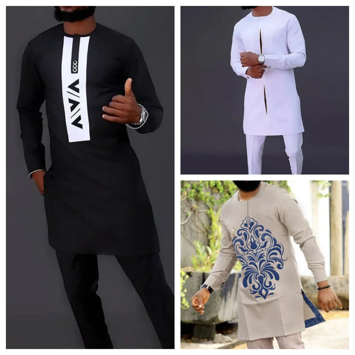 Trajes de 2 piezas para hombre, Tops con bolsillos bordados, pantalones, conjuntos de traje de estilo étnico africano, ropa tradicional