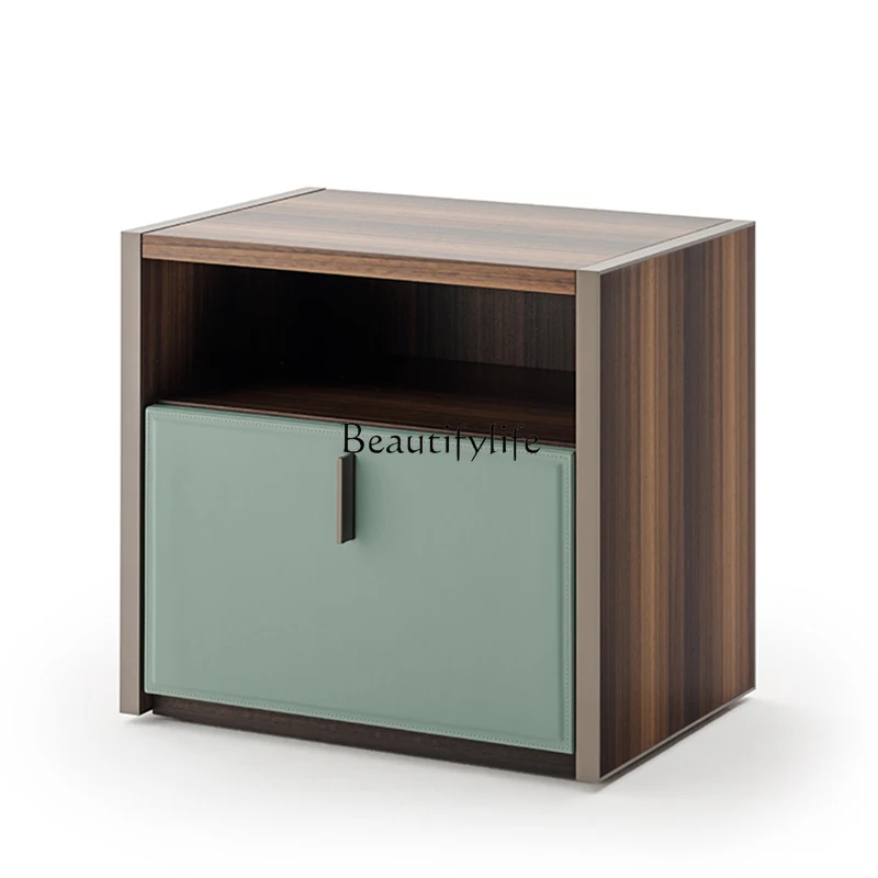 

Italian minimalist bedside table leather light luxury bedroom square bedside table