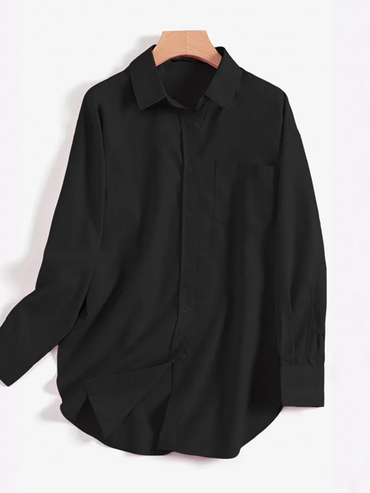 

2025 Fashion Lapel Neck Long Sleeve Solid OL Shirts ZANZEA Autumn Blouse Women Loose Tops Blusas Causal Button Up Blusas Chemise