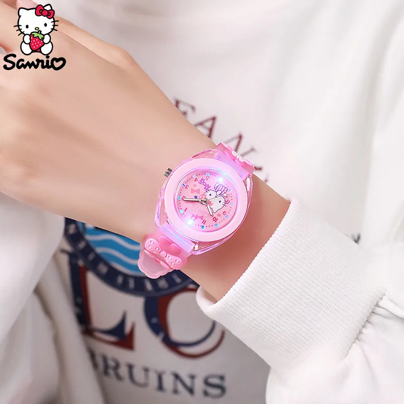 Sanrio Wrist Watch Cinnamoroll Quartz Watchband Y2K Hello Kitty Flash Watches Kuromi Clock My Melody Girl Gift Anime Figure Toy