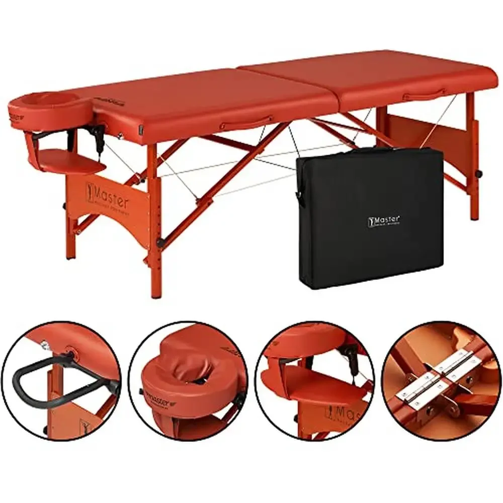 Portable Lightweight Massage Table 25 Inch- Supportive Foam- Bonus Accessories- European Beech Wood Legs- Cinnamon PU Upholstery