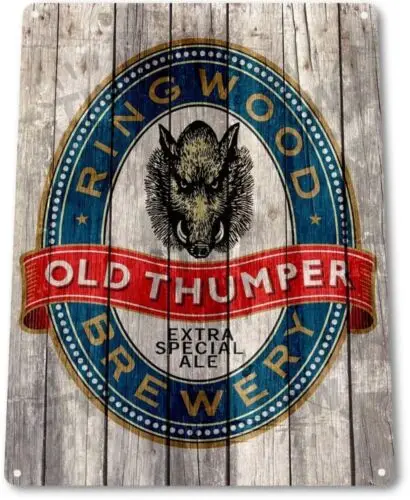 Old Thumper Ringwood Brewery Beer Retro Bar Man Cave Wall Decor Metal Tin Sign