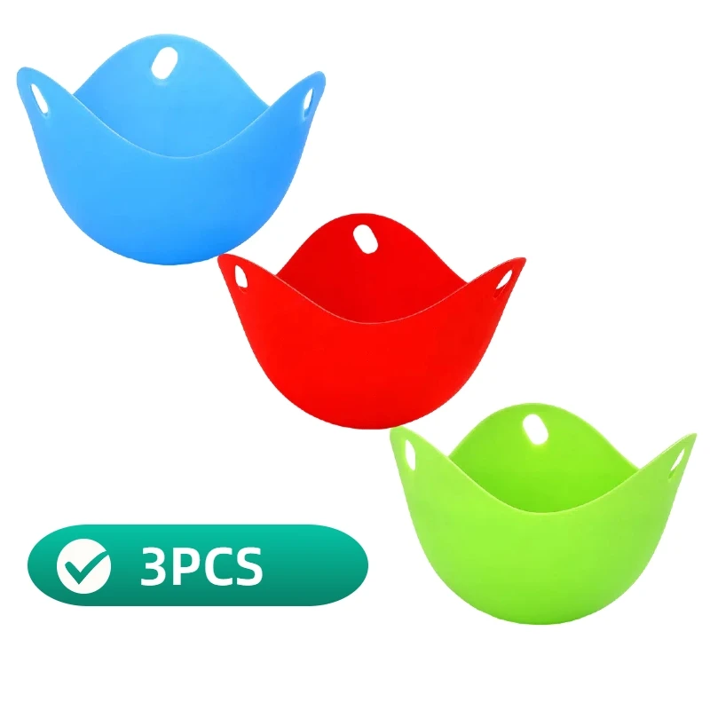 3PCS Green Red Blue Yellow Silicone Egg Steamer Holder Pan Mould Kitchen Cooking Tool Baking Egg Mold Practical Kitchen Gadgets