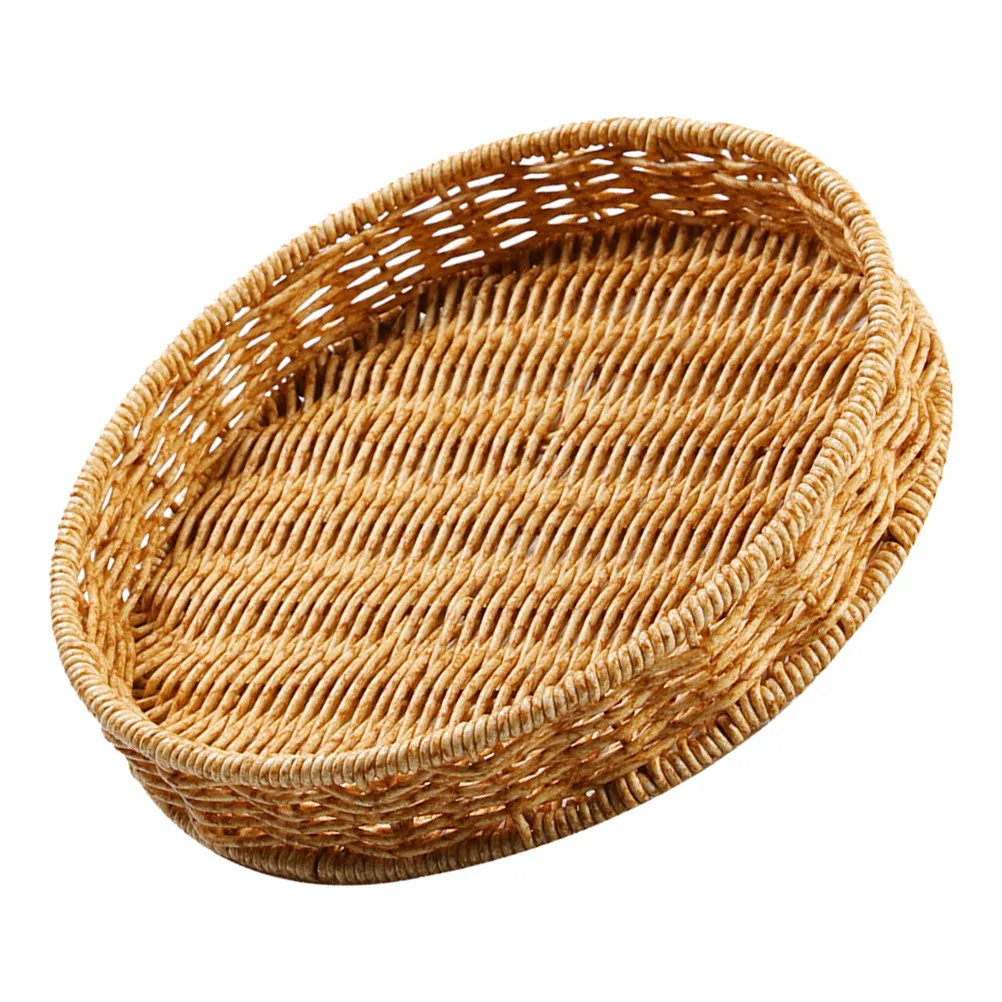 

Round Woven Tray Imitation Rattan Fruit Snack Basket Large Capacity Decorative Serving Tray for Living Room Dining Hotel Lobby