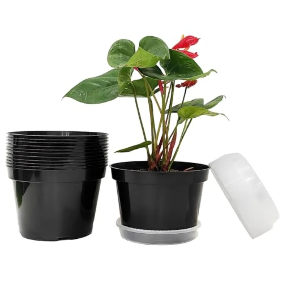 Plant Pots, Plant Planter with Saucer, Plastic Pots for Plants door and Out Door Such as Strawberry, Herb and Flowers