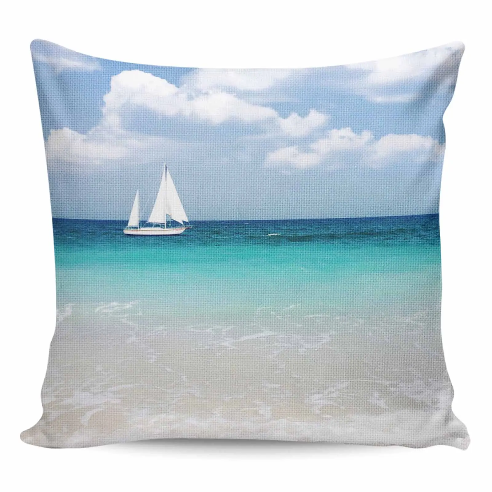 

2/4PCS Waterproof Pillow Cover Sea Beach Sailing Clouds Square Throw Pillowcase Home Decoration Sofa Cushion Cover