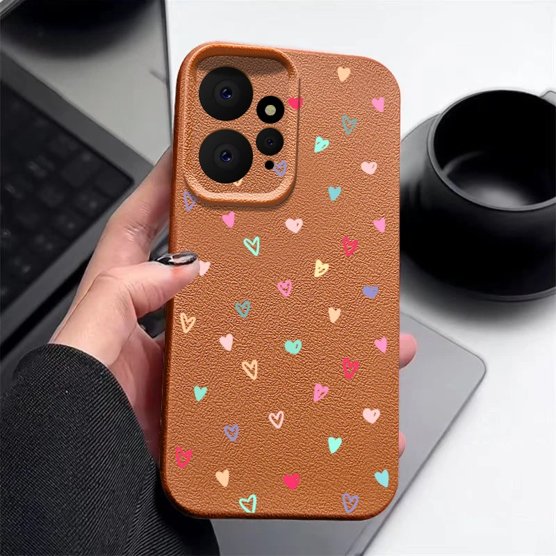Colorful Love Hearts Case For Xiaomi 13T Pro Funda Redmi Note 13 12 14 11 Pro 5G Luxury Leather Texture Silicone Phone Cover