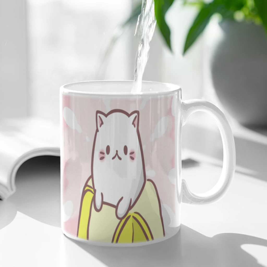 Banana Cat Funny Kawaii Bananya 11oz Afternoon Tea Mug Multifunctional Ceramic Coffee Mug Porcelain Coffee Cup Drinking Cup