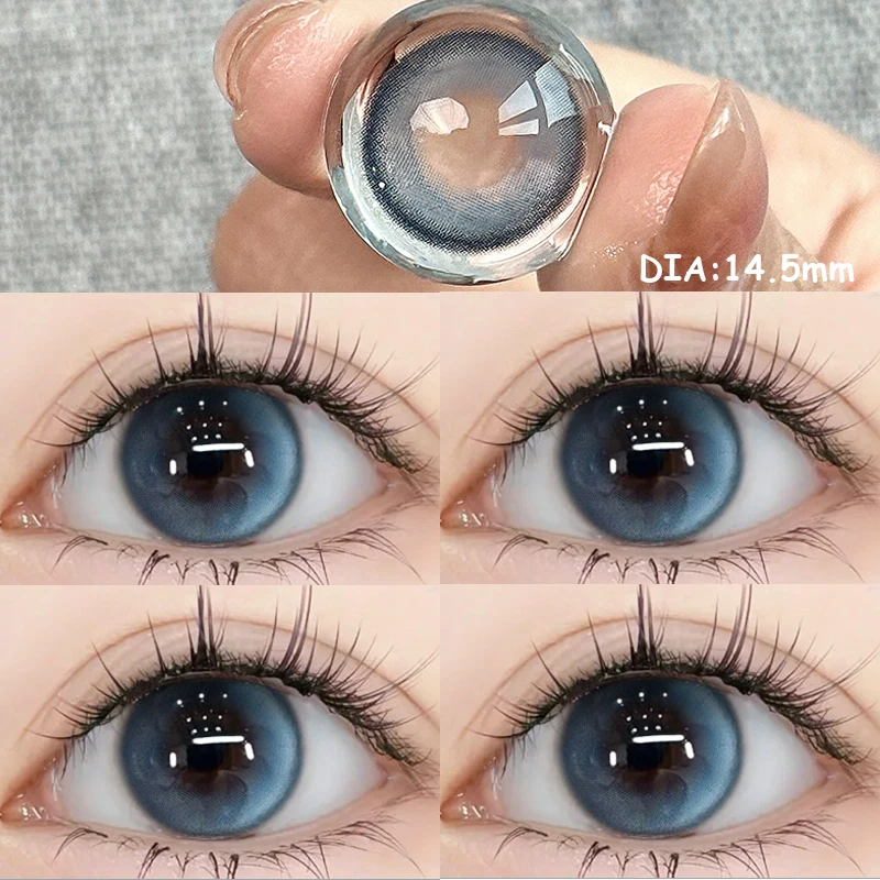 YIMEIXI 2-Piece Hot Selling Korea Color Contact Lenses blue Beautiful Pupil Soft Lenses Diopters Myopia Degree 0 to-8.00