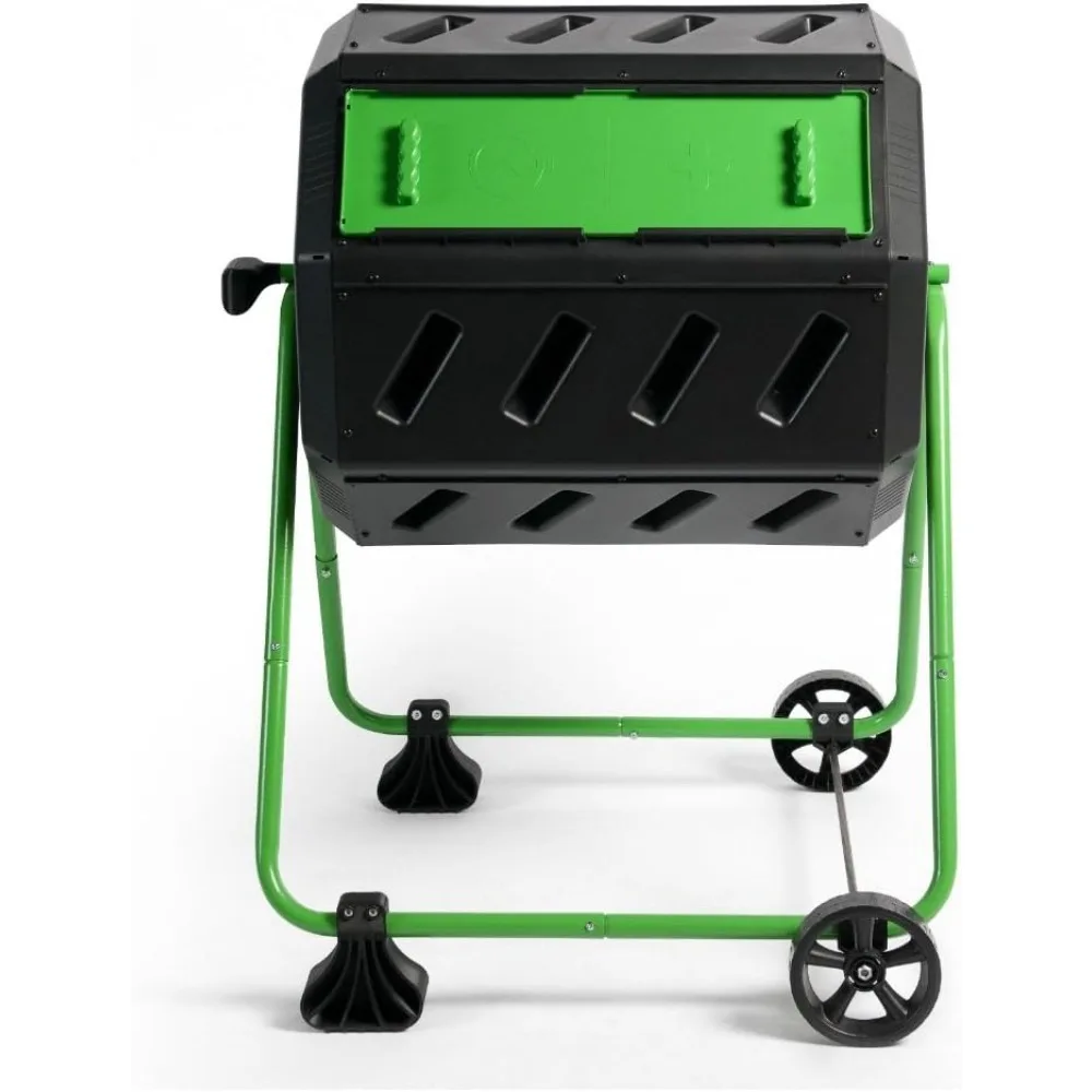 HOTFROG Mobile Dual Chamber Tumbling Composter with Wheels - Outdoor Rotating Garden Compost Bin (HF-IM4000-WK) Black