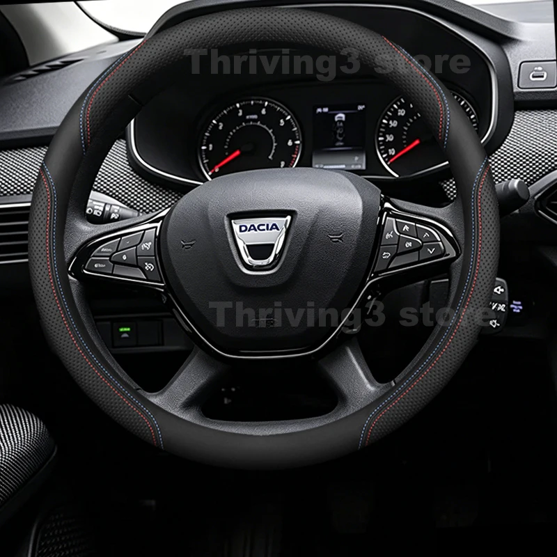 Leather Car Steering Wheel Cover For Dacia Sandero Stepway 2023 2022 2021-2013 2012 2011 2010 Interior Accessories
