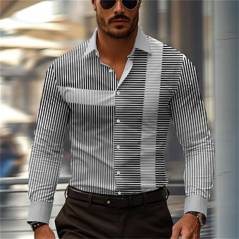 Camisas casuais de negócios masculinas, elegantes e confortáveis, mangas compridas com lapela, design extragrande, 6XL, 10 cores, verão