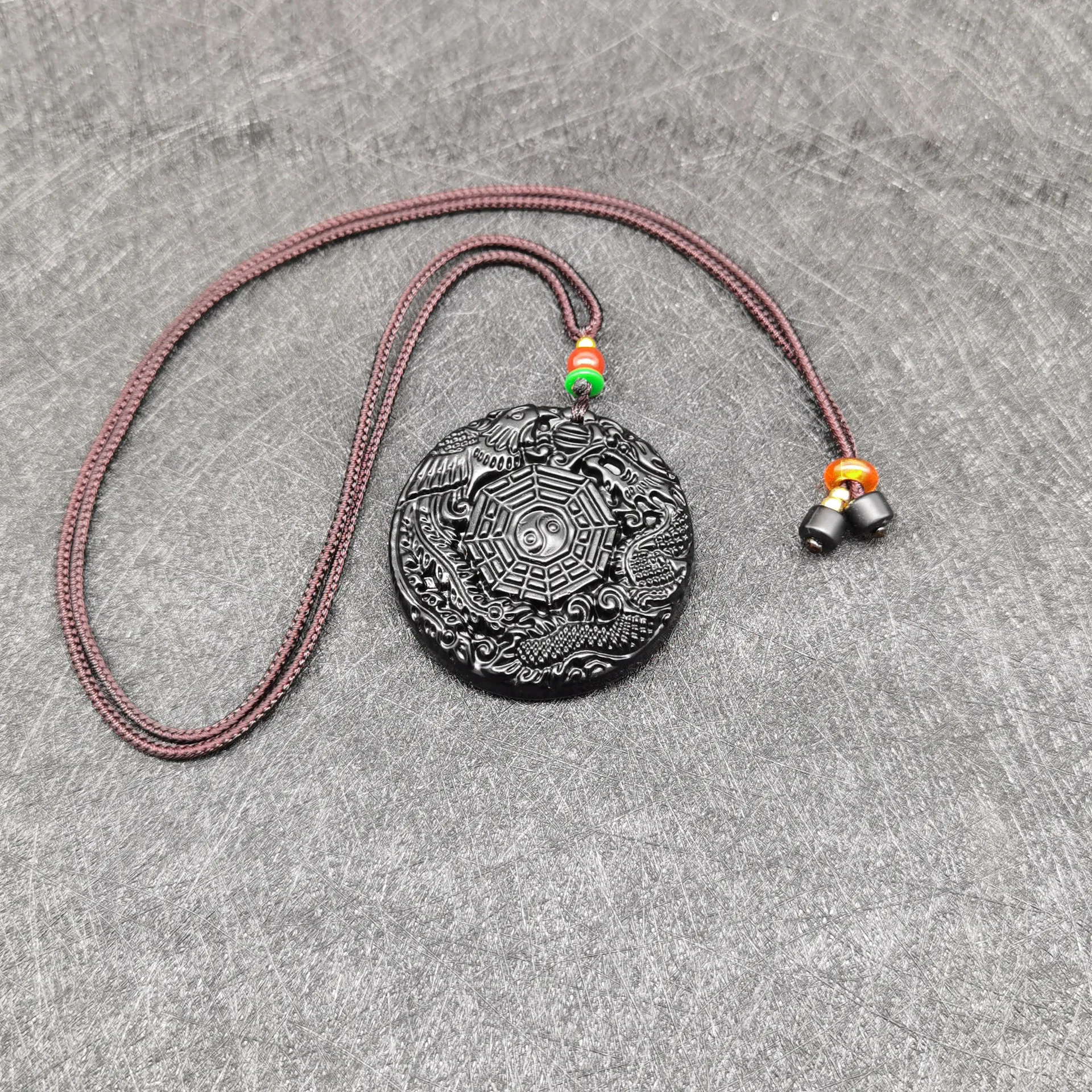 Black Obsidian Chinese Philosophy Taoist Symbol Taichi Yoga Necklace Eight Diagrams Yin Yang Amulet Pendant Jewelry