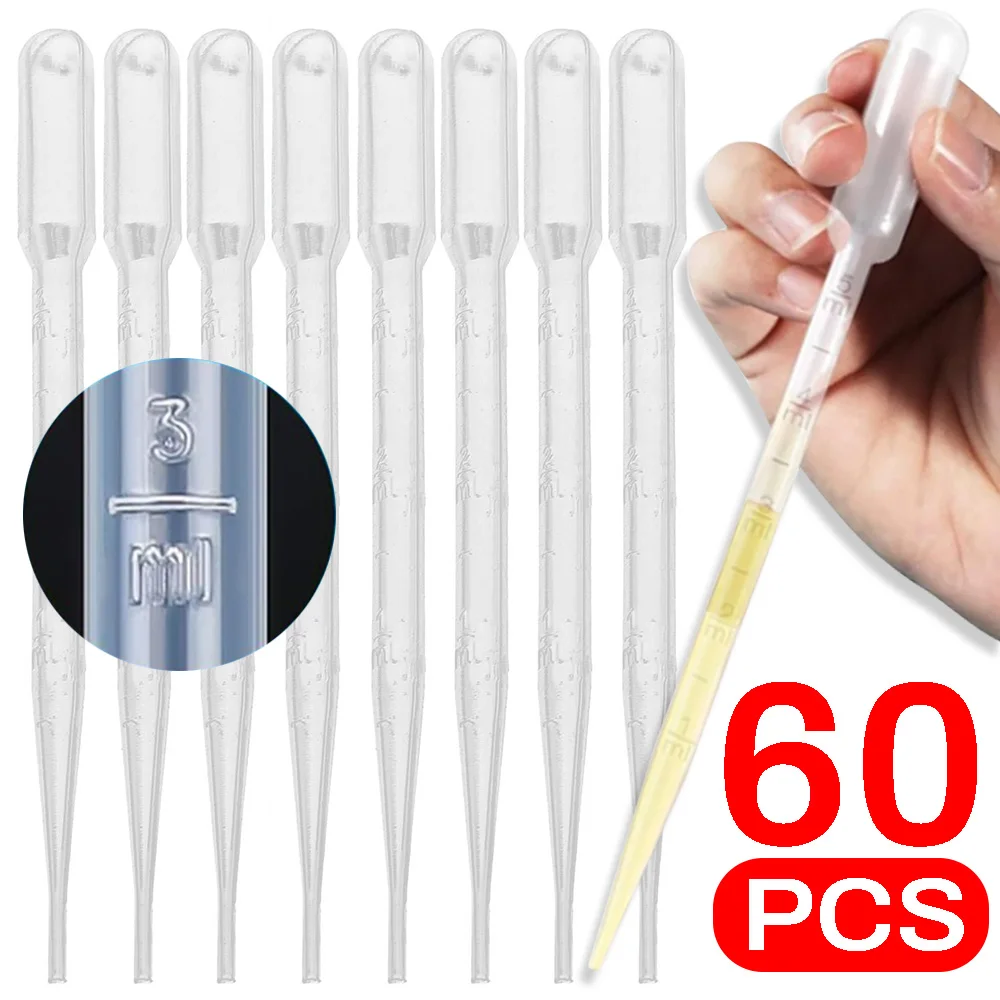 

60/40/20Pcs Transparent Pipette Dropper 1/2/3ML Disposable Safe Plastic Transfer Pipette Scale Pipette Small Laboratory Supplies