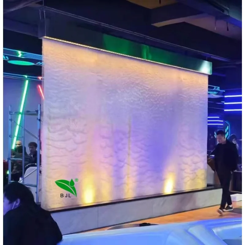 custom.Home Garden Customized Led Light Steel Wire Mesh Waterfall Wall Feature Landscape Wall