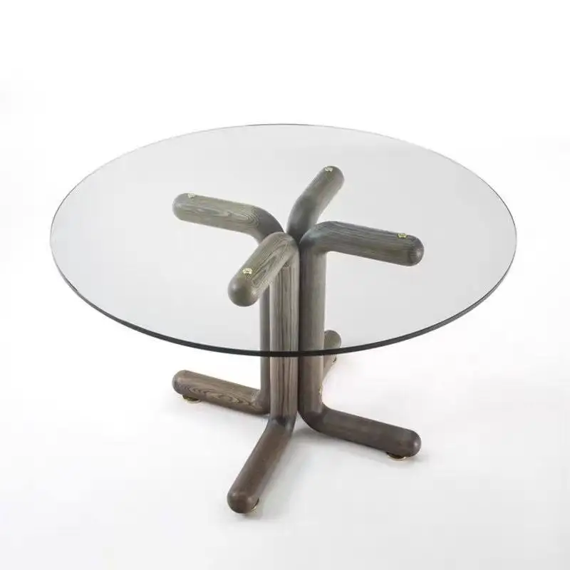 Minimal red lacquered glass round table size apartment solid wood rectangular dining table conference table