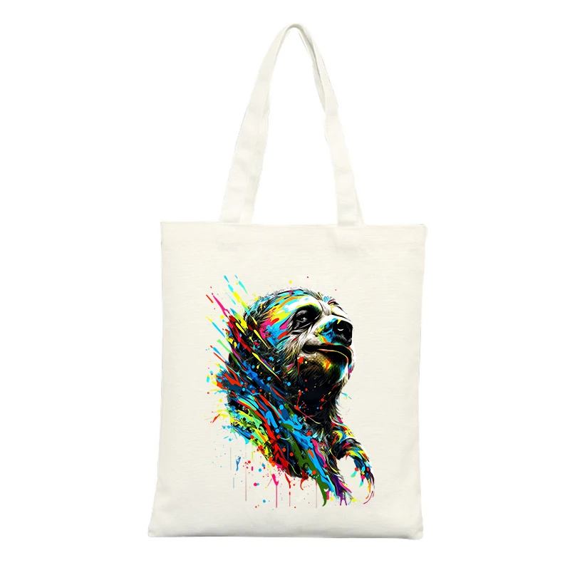Sloth Graphic Canvas Tote Bag with Artistic Print, Ideal for Casual Shopping and Daily Use