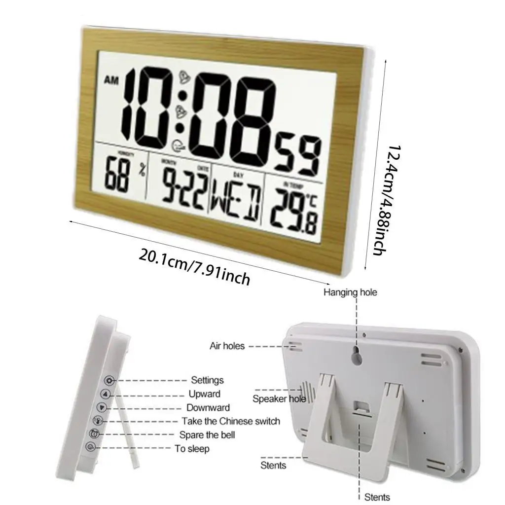 Electronic Digital Alarm Clock Battery Operated Modern Large LCD Display for