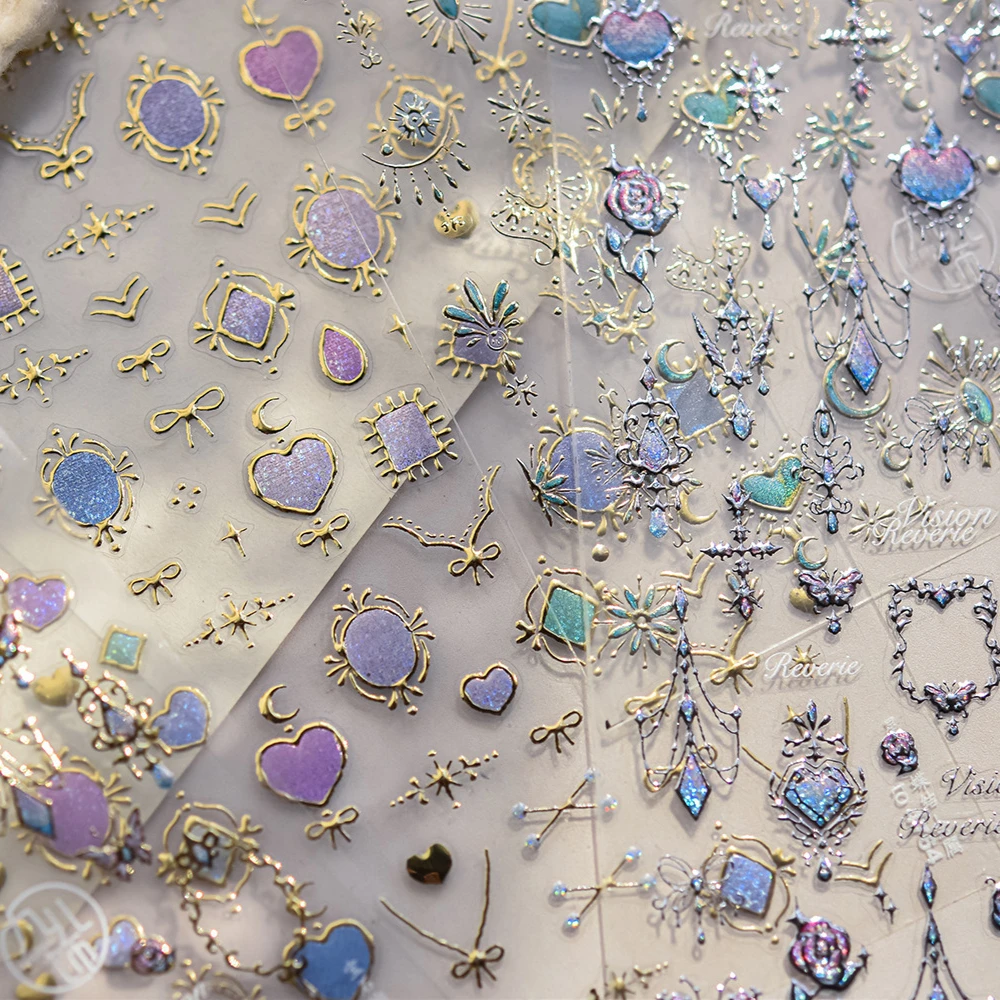 

Colorful Geometric Gem Water Drop Heart Bowknot Moon Star Butterfly Line Retro Self Adhesive Nail Art Stickers Manicure Decals