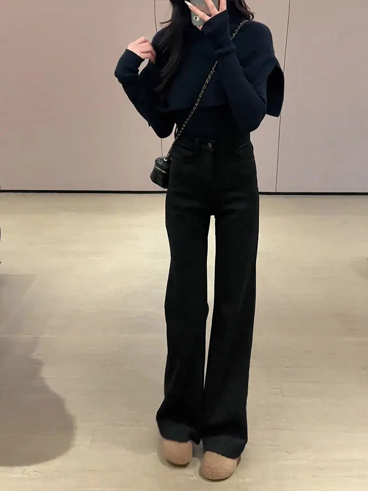 กางเกงยีนส์ทรงบลูเอฟซี เอวสูง ขากระดิ่ง ผู้หญิง ฤดูหนาว 2025 รุ่นใหม่ ทรงสลิม ขาบาน สไตล์ลำลอง ใส่ทำงานได้