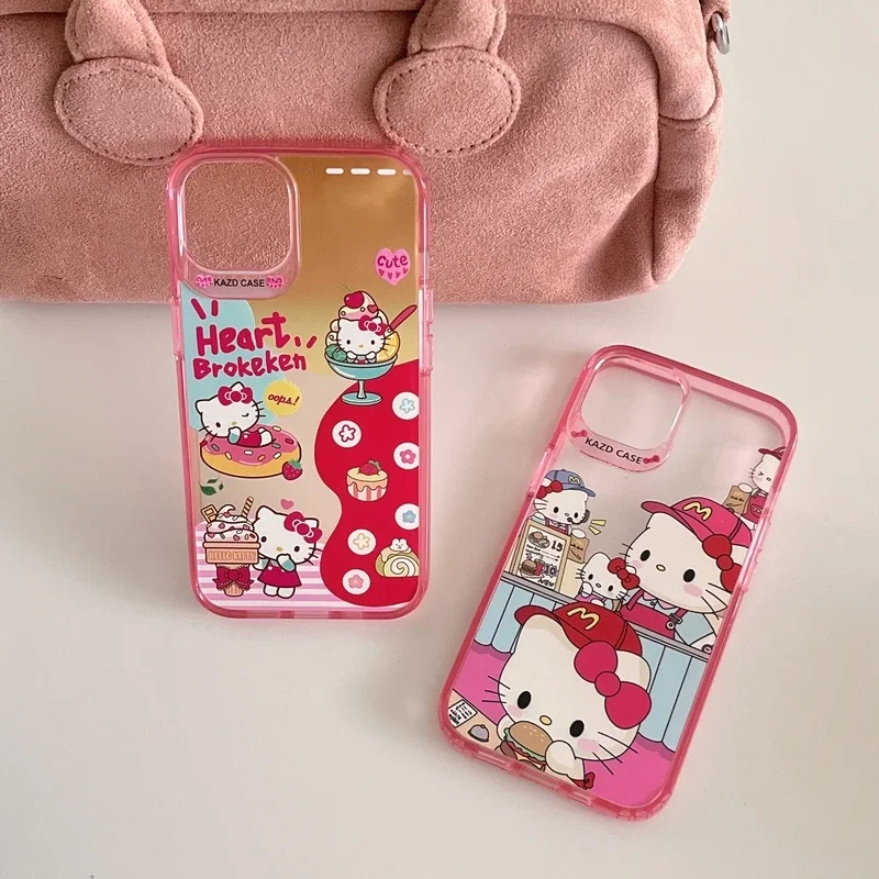 Cute Cartoon Sanrio Hello Kitty Chef Illustration Phone Case For iPhone 15 14 13 12 11 Pro Max Cases Clear Hard TPU Cover Gift