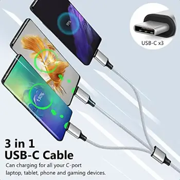 Puxnoin 多功能充電線 USB C 分線器 3 合 1 快速充電線,帶 3 個 Type-C 公頭端口,兼容手機 9 最佳銷售 USB-C 分線器線纜 - №5