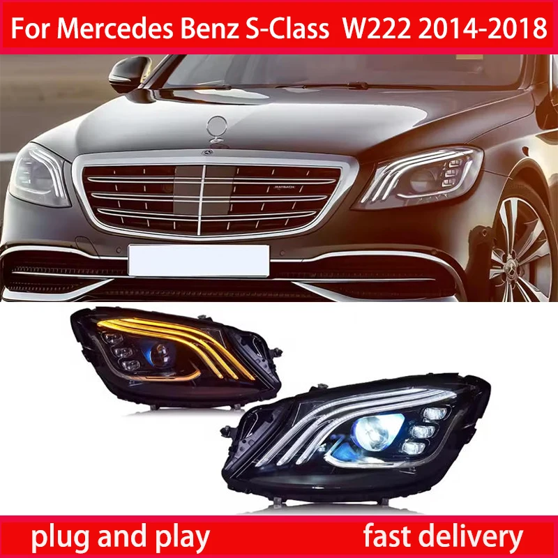 

Для Benz S Class W222 2014-2018 светодиодные автомобильные фары, обновленный стример для запуска автомобиля, динамический объектив с одним проектором, аксессуары в сборе