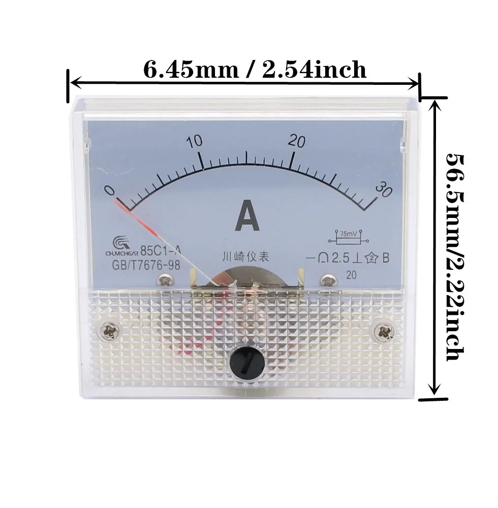 85C1 0-50mA 1mA 20mA 30mA 100mA 200mA 500mA DC Analog Panel Ampere Current Meter Ammeter Gauge 85C1 White 0-50mA 64*56mm