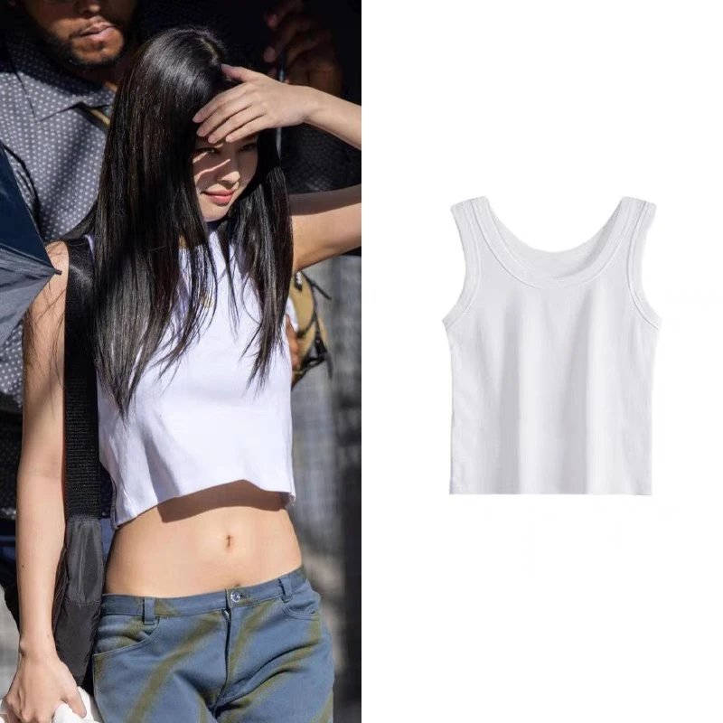 

Jennie Kim Elastic Sleeveless Strap Vest Women's Fashion Inner Wear Outerwear 2024 New Style Casual Comfortable Top