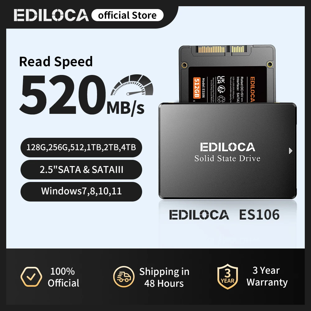 

Ediloca ES106 M.2 SATA SSD 6Gb/s NVME 550 MB/s 3D NAND TLC Internal Hard Drive for Ultrabooks Tablet Computers and Mini PCs