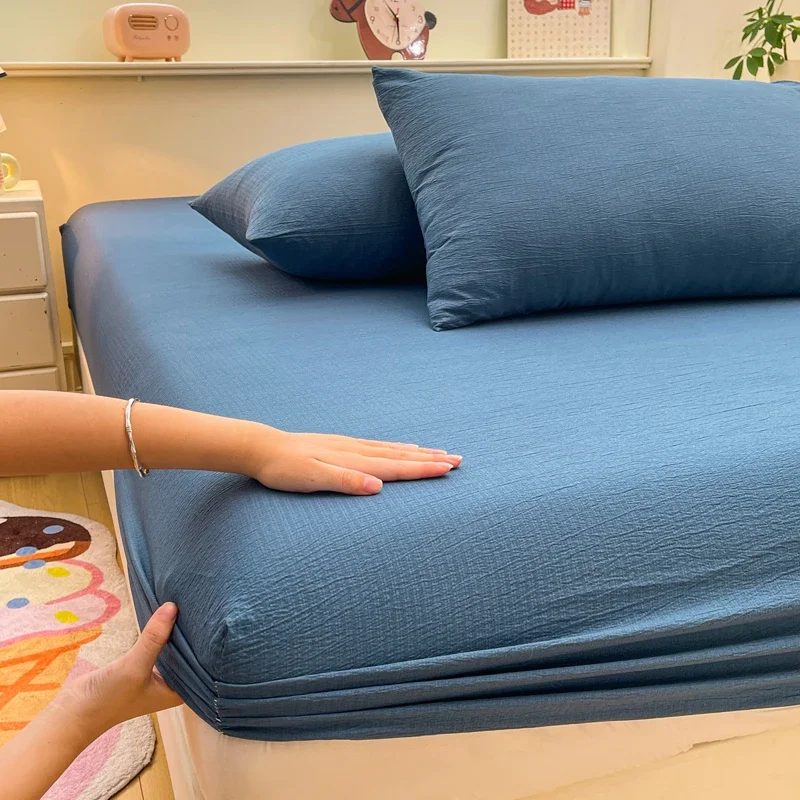 Dorm Student Fitted Sheet Solid Puff Gauze Mattress Protector Full Surround Elastic Band Non Slip Single Bed Mattress Cover