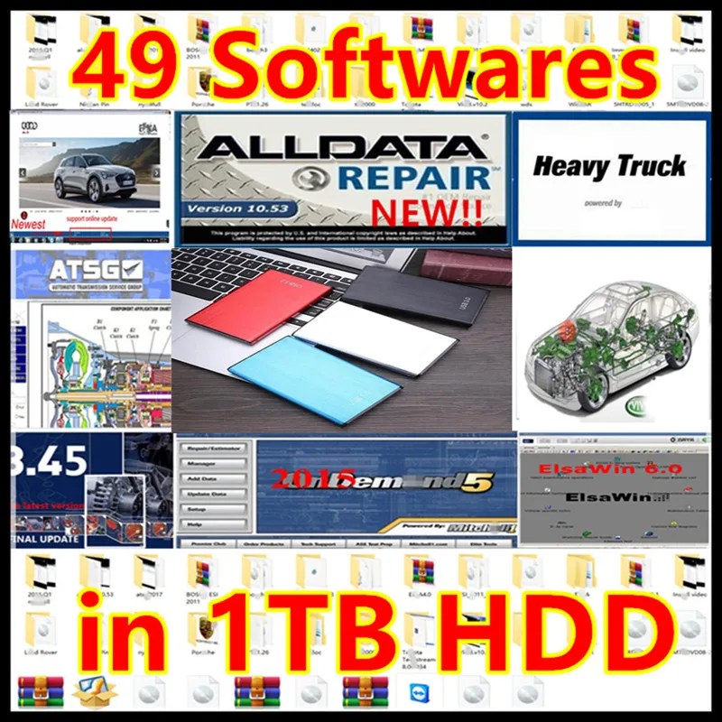 2024 Hot sale, Alldata 10.53v repair software mit-chell OD5 vivid workshop atsg Elsa-Win 49 in 1tb hdd usb3.0 auto repair allda