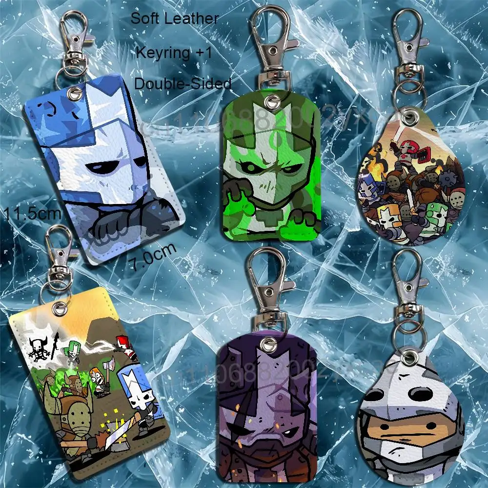 Ranged Melee Magic Castle Crashers Leather Keychain Badge Holder with Lanyard - ID/Access Card Holder, Key Ring Accessory