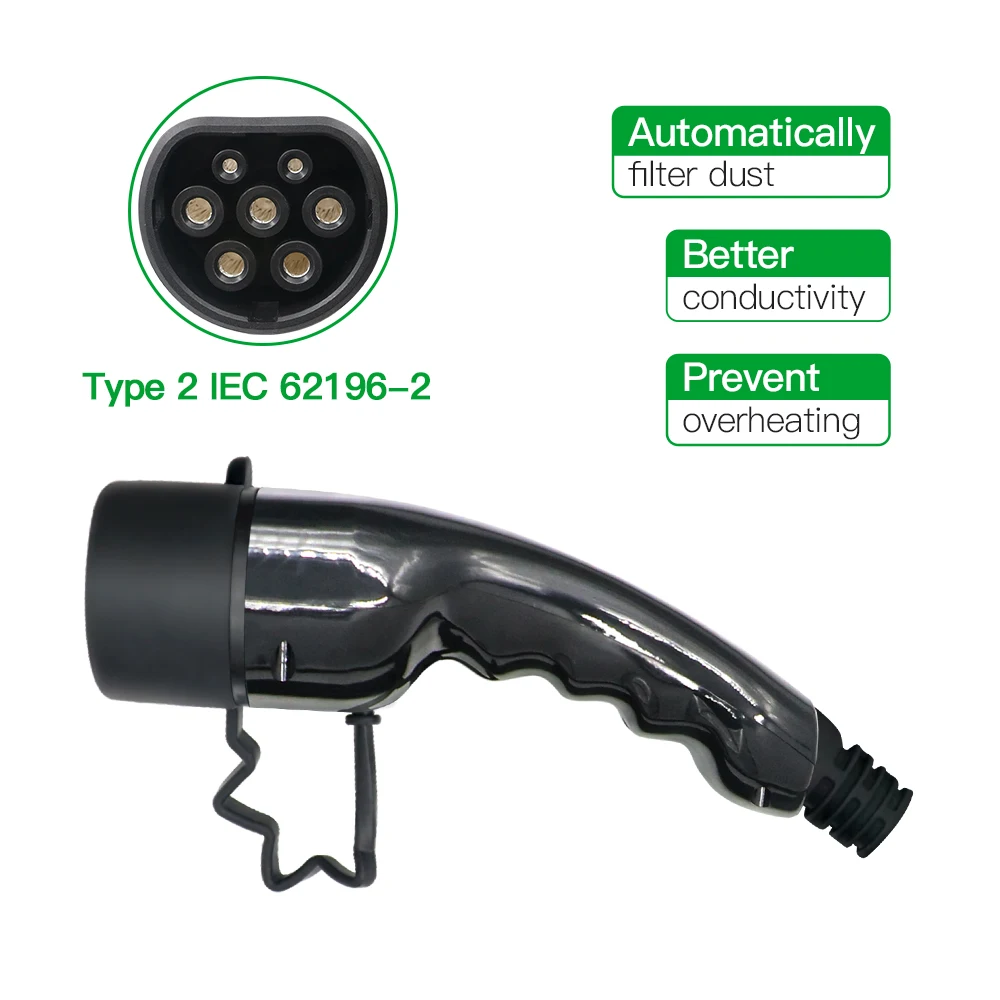 ISIGMA 62196-2 Type2  Female Male EV Connector 16A 32A Single Phase Three Phase Ev Charging Gun with Extension Ev Charging Cable