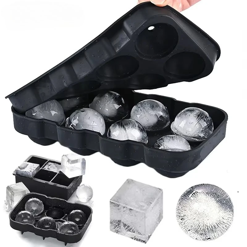 Ice Cube Tray Silicone Ice Ball Freezer Mold Square Ice Cube Maker with Lid 4/6/8 Grids for Whiskey Cocktail Coffee Accessories