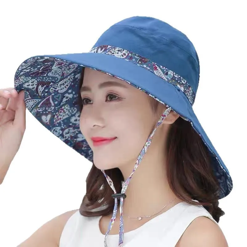 Female Summer Big Edge Cover Face Fashion Uv Protection Middle-aged And Elderly Bucket Hat Sun Protection Sun Hat Double-sided