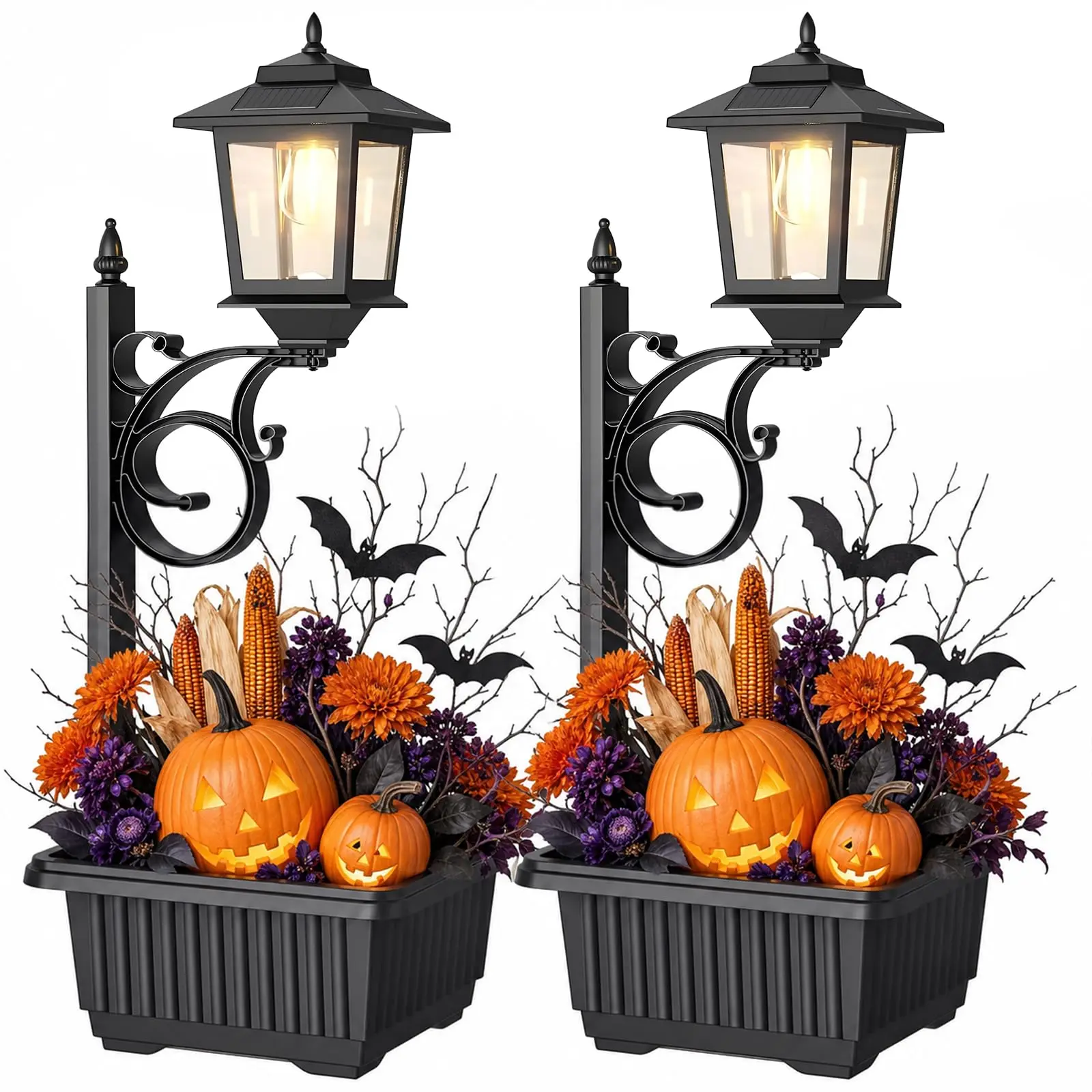2 Pack 28“ Solar Lamp Post with Planter, 2 in 1 Outdoor Solar Planter Light, Waterproof Decorative Solar Lamp Post