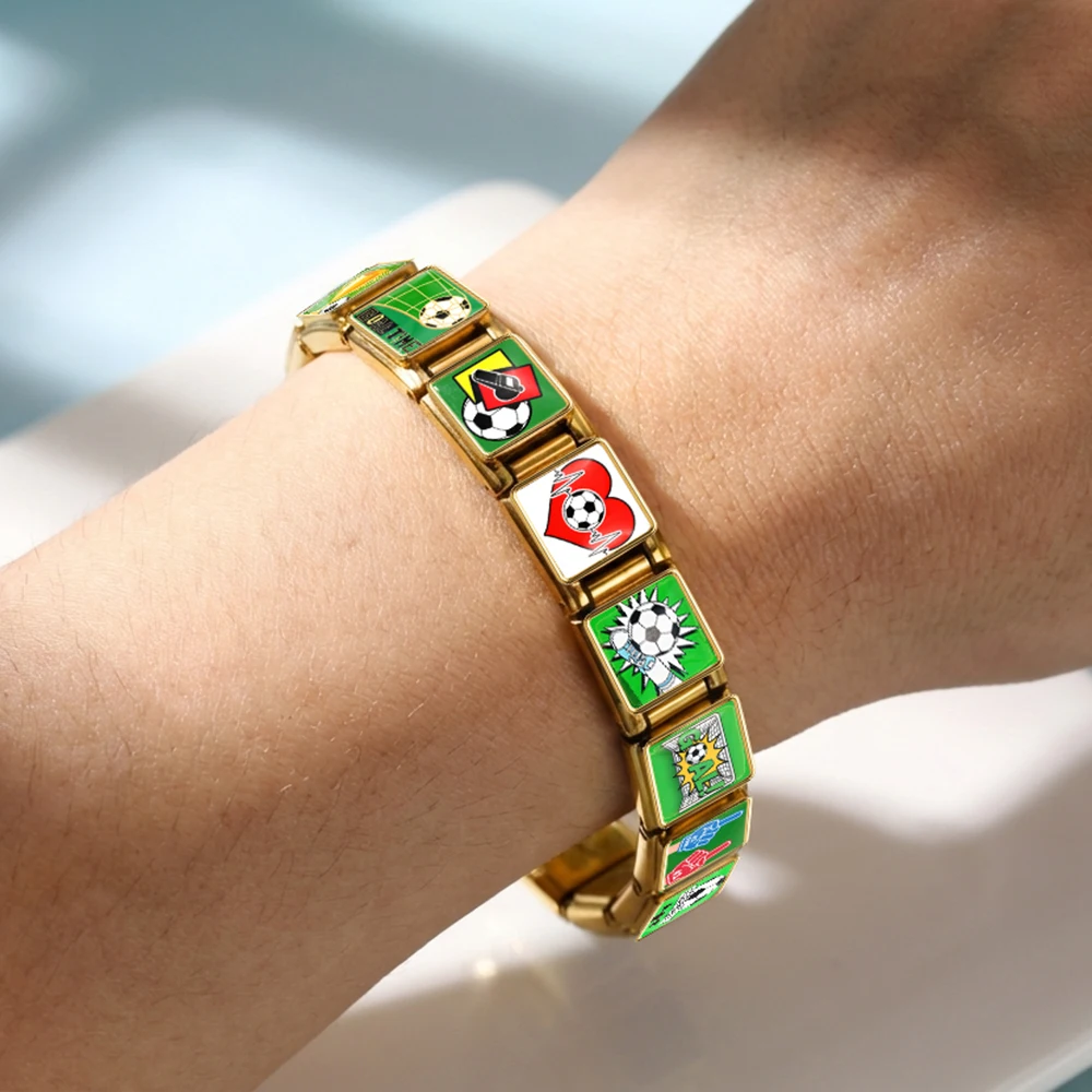 Original Design Grüne Fußball-Serie Edelstahl-Charms Italienische Gliederung Passend für 9mm Armbänder DIY Mode Schmuck für Damen und Herren – Detail 6