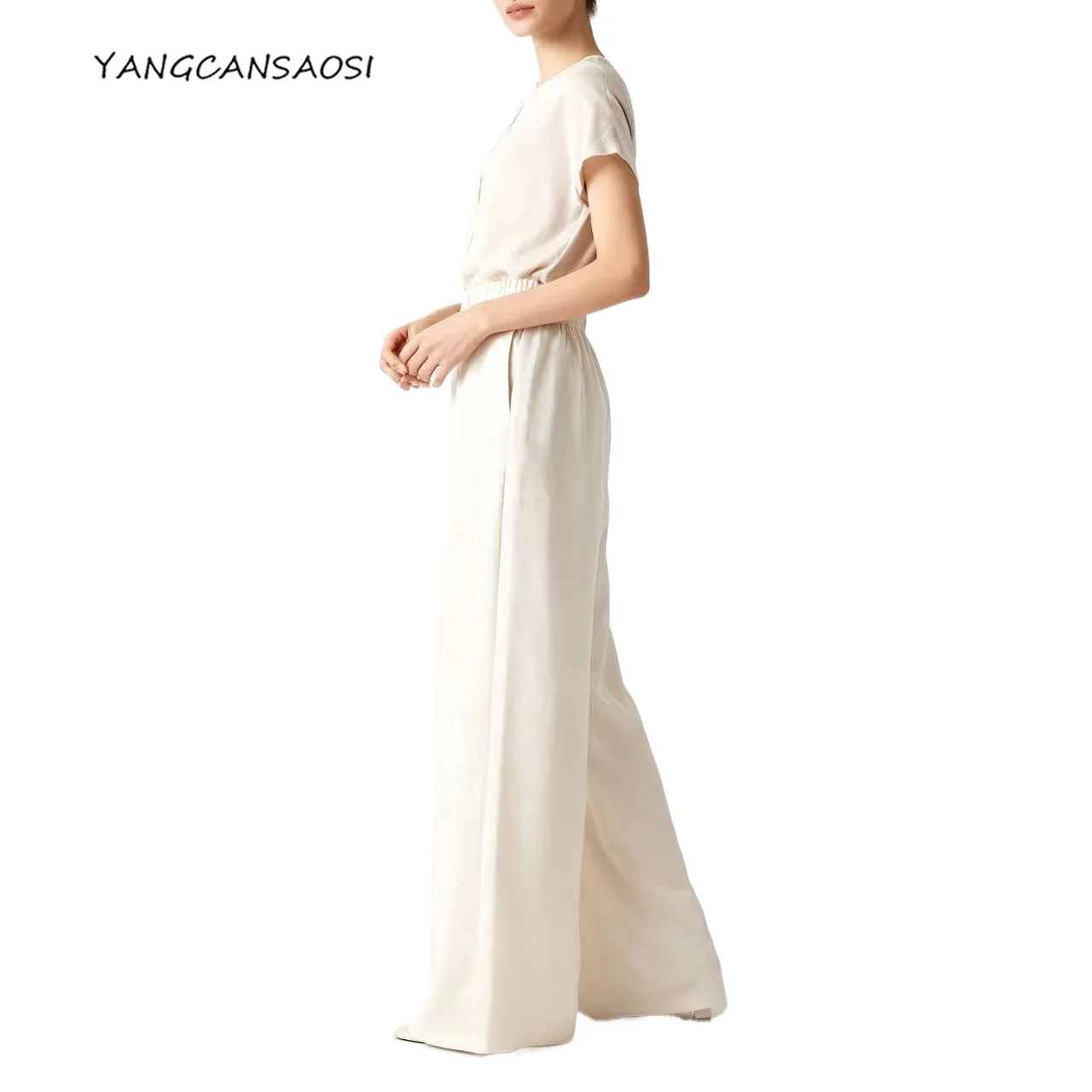 

Women's Fashion Autumn New White Background Lantern Fruit 100% Natural Mulberry Silk Comfortable Versatile Straight Leg Pants