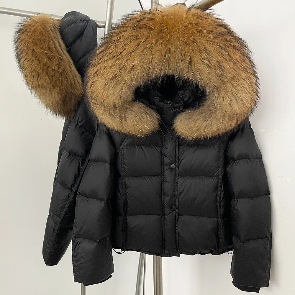 White Duck Down Coat Female Warm 2025 New Autumn Winter Top Clothing Down Jacket Women Thick Fur Fluffy Hooded Real Fox Fur Coat