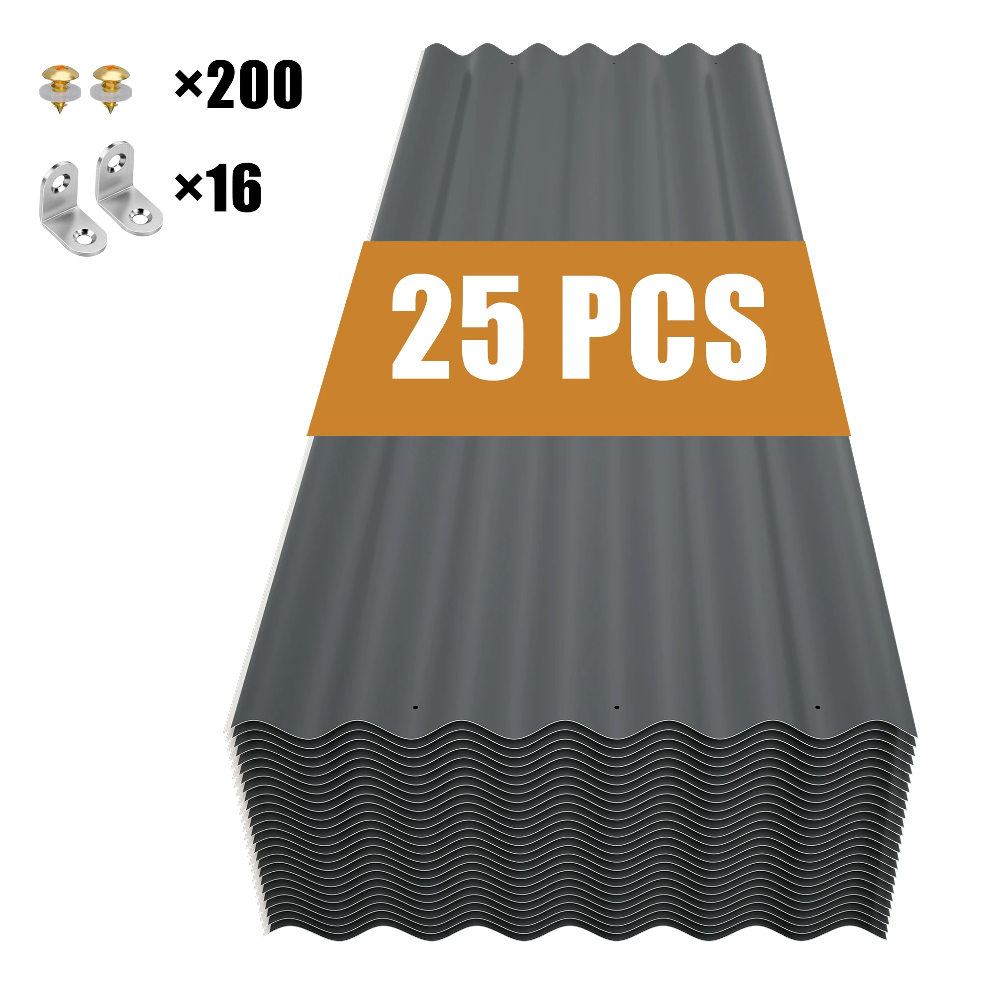 25PCS Corrugated Metal Roofing Sheets, Galvanized Steel Roof Panels, Black/Grey Optional, Heavy Duty for Shed, Carport, Greenhouse