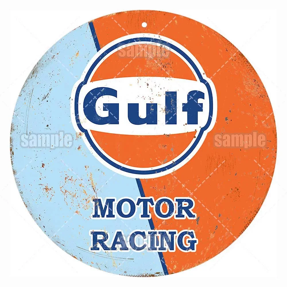 Vintage Gas Station Wood Plaque Wall Decor Gulf Motor Oil Round Wooden Signs  for Bar Garage Man Cave Home Hanging Plate RJ-001