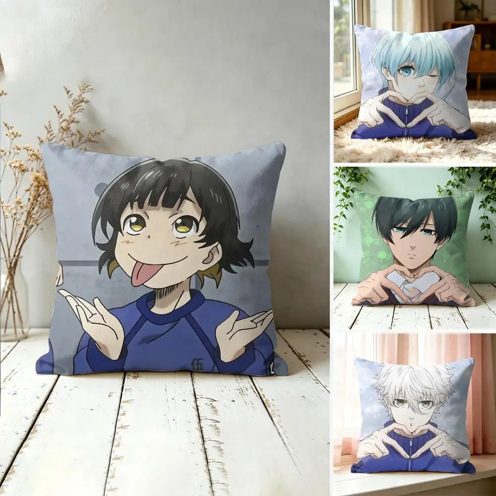 B-Blue Lock Japan Anime Cushion Cover Square Decorative Throw Pillow 40x40cm For Sofa Bedroom Living Room Home Decor